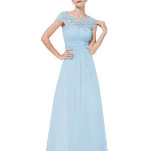 Ever-Pretty Women's Cap Sleeve Ruched Lace Round Neck Chiffon Formal Evening Gow